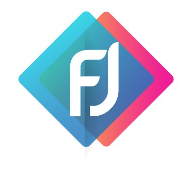 Renkli geometrik şekilli harf FJ logosu, yaratıcı endüstri, web, iş ve şirket için harf kombinasyonu tasarımı.