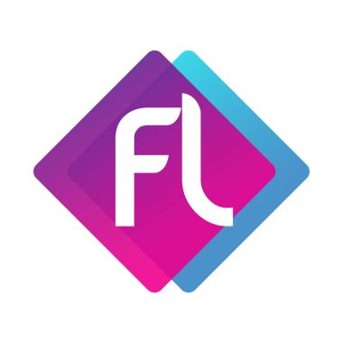 Renkli geometrik şekilli FL logosu, yaratıcı endüstri, web, iş ve şirket için harf kombinasyonlu logo tasarımı.
