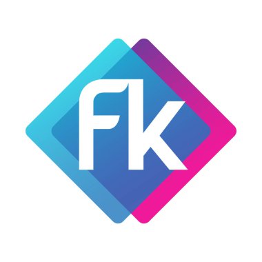 Renkli geometrik şekilli harf FK logosu, yaratıcı endüstri, web, iş ve şirket için harf kombinasyonu tasarımı.