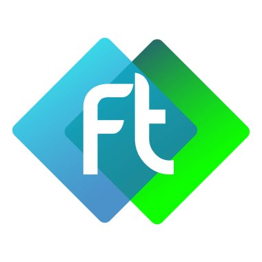 Renkli geometrik şekilli FT logosu, yaratıcı endüstri, web, iş ve şirket için harf kombinasyonu tasarımı.