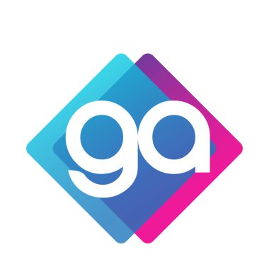 Renkli geometrik şekilli GA logosu, yaratıcı endüstri, web, iş ve şirket için harf kombinasyonu tasarımı.