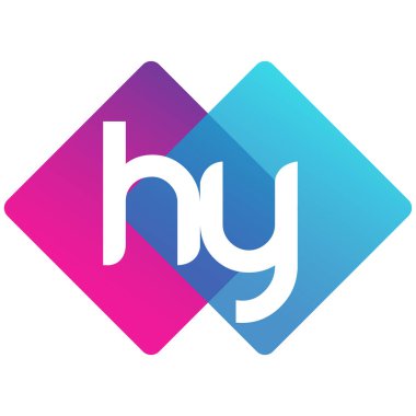 Renkli geometrik şekilli HY logosu, yaratıcı endüstri, web, iş ve şirket için harf kombinasyonu tasarımı.