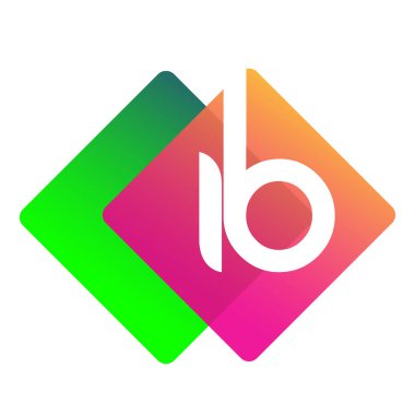 Renkli geometrik şekilli IB logosu, yaratıcı endüstri, web, iş ve şirket için harf kombinasyonu tasarımı.