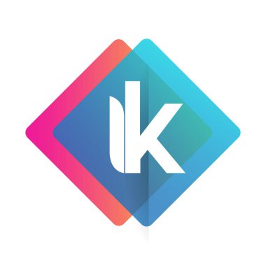 Renkli geometrik şekilli IK logosu, yaratıcı endüstri, web, iş ve şirket için harf kombinasyonu tasarımı.