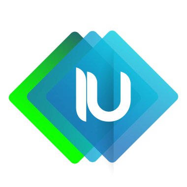 Renkli geometrik şekilli IU logosu, yaratıcı endüstri, web, iş ve şirket için harf kombinasyonu tasarımı.