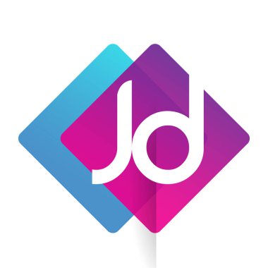 Renkli geometrik şekilli harf JD logosu, yaratıcı endüstri, web, iş ve şirket için harf kombinasyonu tasarımı.
