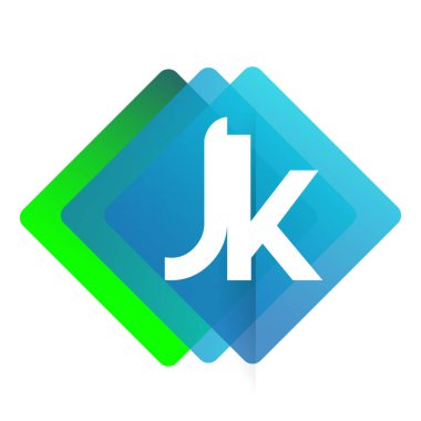 Renkli geometrik şekilli harf JK logosu, yaratıcı endüstri, web, iş ve şirket için harf kombinasyonu tasarımı.