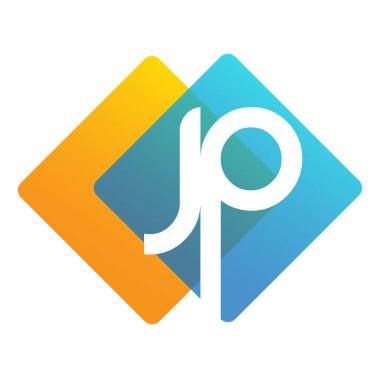 Renkli geometrik şekilli JP logosu, yaratıcı endüstri, web, iş ve şirket için harf kombinasyonu tasarımı.