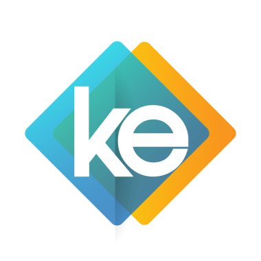 Renkli geometrik şekilli KE logosu, yaratıcı endüstri, web, iş ve şirket için harf kombinasyonu tasarımı.