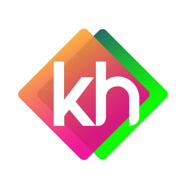 Renkli geometrik şekilli KH logosu, yaratıcı endüstri, web, iş ve şirket için harf kombinasyonu tasarımı.