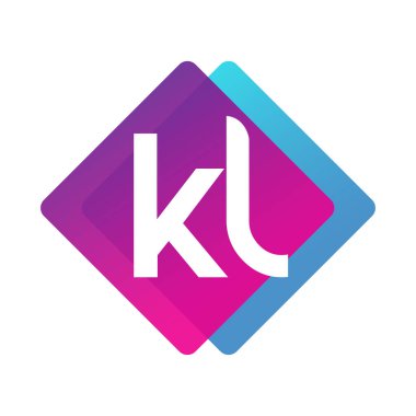 Renkli geometrik şekilli KL logosu, yaratıcı endüstri, web, iş ve şirket için harf kombinasyonu tasarımı.