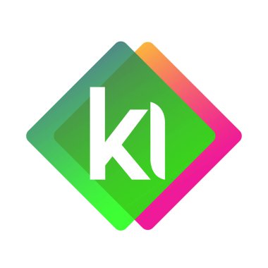 Renkli geometrik şekilli KI logosu, yaratıcı endüstri, web, iş ve şirket için harf kombinasyonu tasarımı.