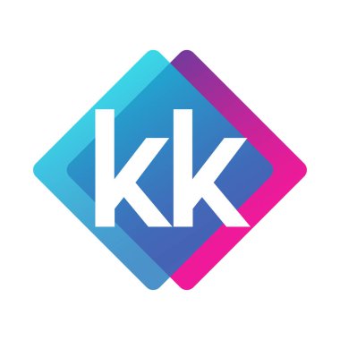 Renkli geometrik şekilli KK logosu, yaratıcı endüstri, web, iş ve şirket için harf kombinasyonlu logo tasarımı.