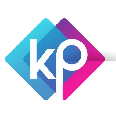 Renkli geometrik şekilli KP logosu, yaratıcı endüstri, web, iş ve şirket için harf kombinasyonu tasarımı.