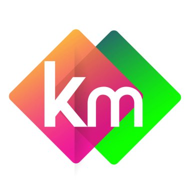Renkli geometrik şekilli KM logosu, yaratıcı endüstri, web, iş ve şirket için harf kombinasyonu tasarımı.