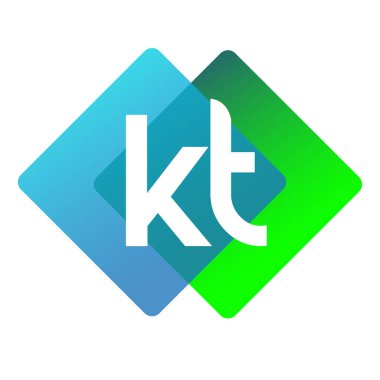 Renkli geometrik şekilli KT logosu, yaratıcı endüstri, web, iş ve şirket için harf kombinasyonu tasarımı.