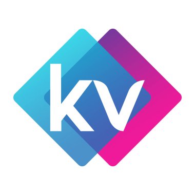 Renkli geometrik şekilli KV logosu, yaratıcı endüstri, web, iş ve şirket için harf kombinasyonu tasarımı.