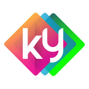 Renkli geometrik şekilli KY logosu, yaratıcı endüstri, web, iş ve şirket için harf kombinasyonu tasarımı.