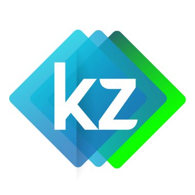 Renkli geometrik şekilli KZ logosu, yaratıcı endüstri, web, iş ve şirket için harf kombinasyonu tasarımı.