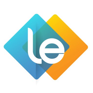 Renkli geometrik şekilli LE logosu, yaratıcı endüstri, web, iş ve şirket için harf kombinasyonlu logo tasarımı.