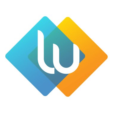 Renkli geometrik şekilli LU logosu, yaratıcı endüstri, web, iş ve şirket için harf kombinasyonu tasarımı.