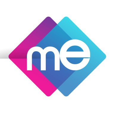 Renkli geometrik şekilli ME logosu, yaratıcı endüstri, web, iş ve şirket için harf kombinasyonlu logo tasarımı.