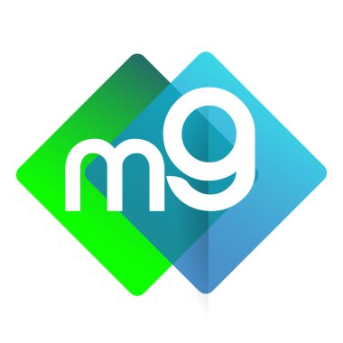 Renkli geometrik şekilli MG logosu, yaratıcı endüstri, web, iş ve şirket için harf kombinasyonlu logo tasarımı.