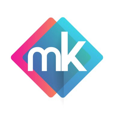 Renkli geometrik şekilli MK logosu, yaratıcı endüstri, web, iş ve şirket için harf kombinasyonlu logo tasarımı.