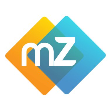 Renkli geometrik şekilli MZ logosu, yaratıcı endüstri, web, iş ve şirket için harf kombinasyonu tasarımı.