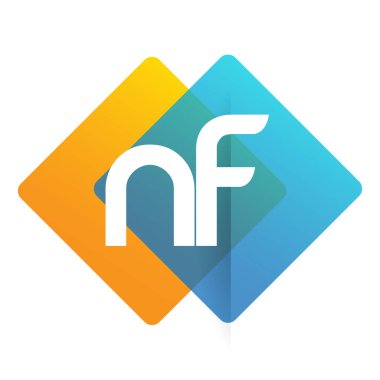 Renkli geometrik şekilli NF logosu, yaratıcı endüstri, web, iş ve şirket için harf kombinasyonu tasarımı.