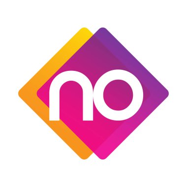 Renkli geometrik şekilli HAYIR logosu, yaratıcı endüstri, web, iş ve şirket için harf kombinasyonu tasarımı.