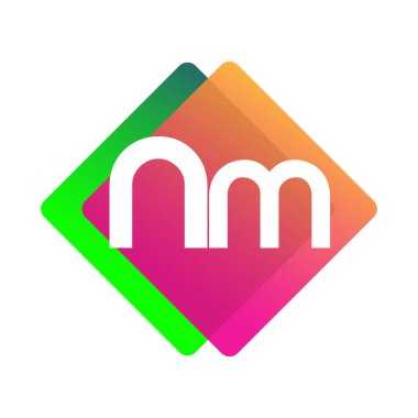 Renkli geometrik şekilli NM harfi logosu, yaratıcı endüstri, web, iş ve şirket için harf kombinasyonu tasarımı.