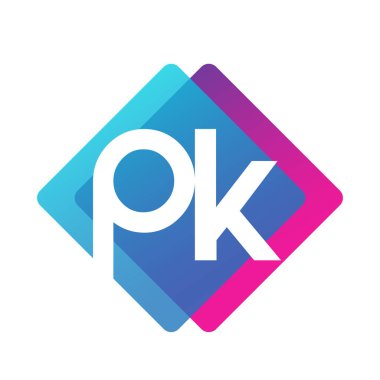 Renkli geometrik şekilli PK logosu, yaratıcı endüstri, web, iş ve şirket için harf kombinasyonlu logo tasarımı.