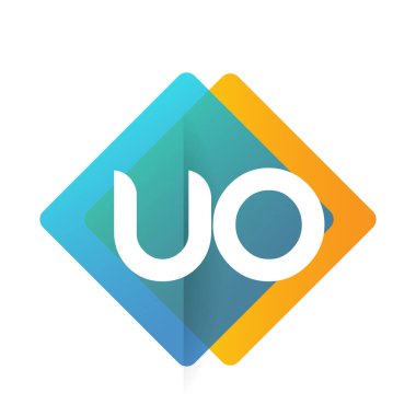 Renkli geometrik şekilli UO logosu, yaratıcı endüstri, web, iş ve şirket için harf kombinasyonu tasarımı.