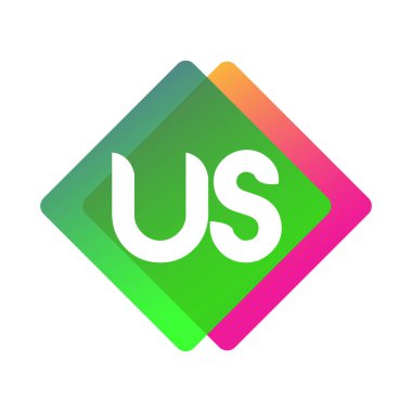 Renkli geometrik şekilli ABD logosu, yaratıcı endüstri, web, iş ve şirket için harf kombinasyonu tasarımı.