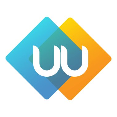 Renkli geometrik şekilli UU logosu, yaratıcı endüstri, web, iş ve şirket için harf kombinasyonu tasarımı.