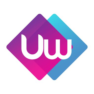 Renkli geometrik şekilli UW logosu, yaratıcı endüstri, web, iş ve şirket için harf kombinasyonu tasarımı.