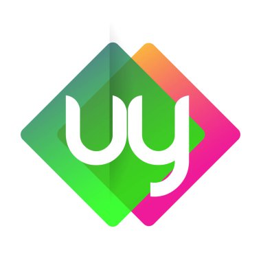 Renkli geometrik şekilli UY logosu, yaratıcı endüstri, web, iş ve şirket için harf kombinasyonu tasarımı.