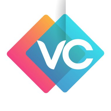 Renkli geometrik şekilli VC logosu, yaratıcı endüstri, web, iş ve şirket için harf kombinasyonu tasarımı.