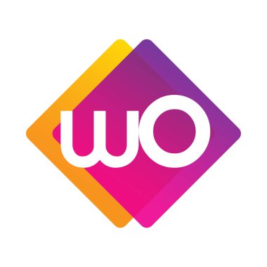 Renkli geometrik şekilli WO logosu, yaratıcı endüstri, web, iş ve şirket için harf kombinasyonlu logo tasarımı.