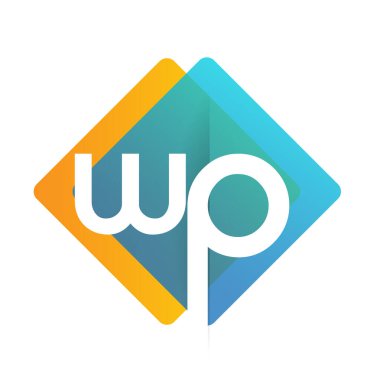 Renkli geometrik şekilli WP logosu, yaratıcı endüstri, web, iş ve şirket için harf kombinasyonu tasarımı.