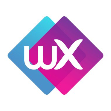 Renkli geometrik şekilli WX logosu, yaratıcı endüstri, web, iş ve şirket için harf kombinasyonu tasarımı.