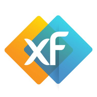Renkli geometrik şekilli XF logosu, yaratıcı endüstri, web, iş ve şirket için harf kombinasyonu tasarımı.