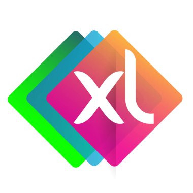 Renkli geometrik şekilli XL logosu, yaratıcı endüstri, web, iş ve şirket için harf kombinasyonu tasarımı.