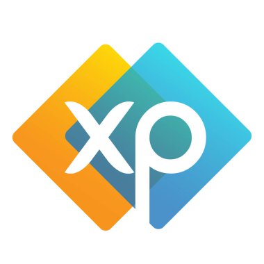 Renkli geometrik şekilli XP logosu, yaratıcı endüstri, web, iş ve şirket için harf kombinasyonu tasarımı.