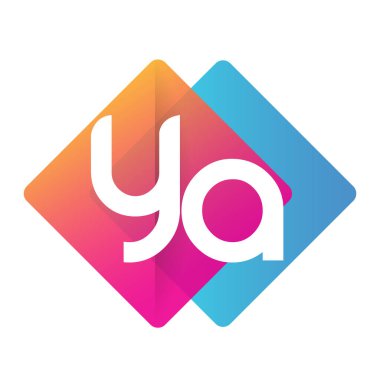 Renkli geometrik şekilli YA logosu, yaratıcı endüstri, web, iş ve şirket için harf kombinasyonlu logo tasarımı.