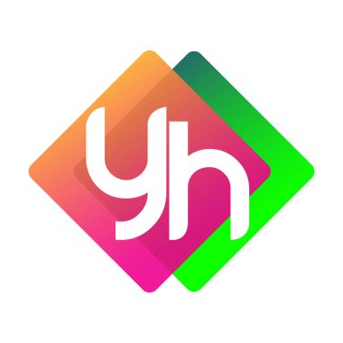 Renkli geometrik şekilli YH logosu, yaratıcı endüstri, web, iş ve şirket için harf kombinasyonu tasarımı.
