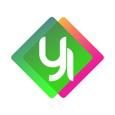 Renkli geometrik şekilli YI logosu, yaratıcı endüstri, web, iş ve şirket için harf kombinasyonu tasarımı.