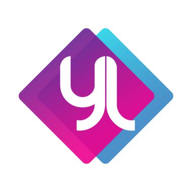 Renkli geometrik şekilli YL logosu, yaratıcı endüstri, web, iş ve şirket için harf kombinasyonlu logo tasarımı.