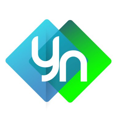 Renkli geometrik şekilli YN logosu, yaratıcı endüstri, web, iş ve şirket için harf kombinasyonu tasarımı.